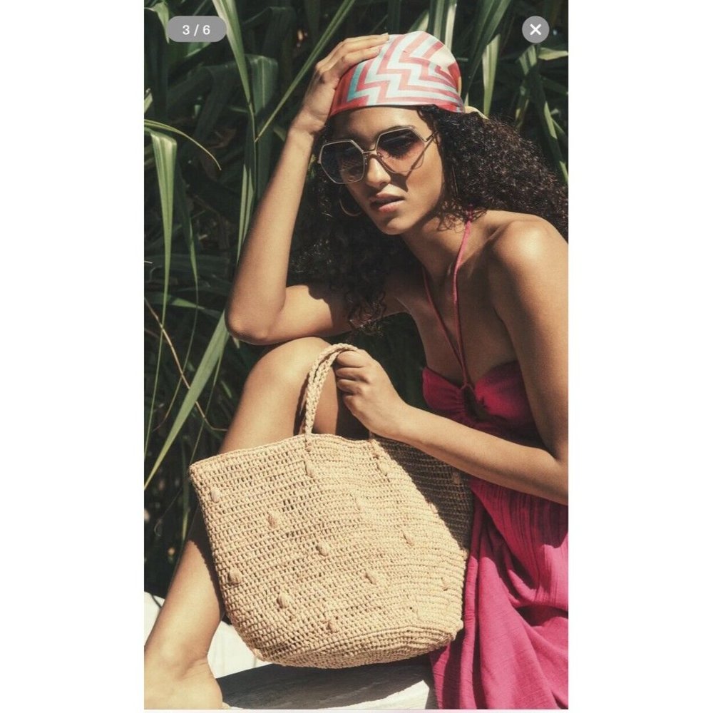 Hat Attack Dotty Natural Woven Straw Tote Bag